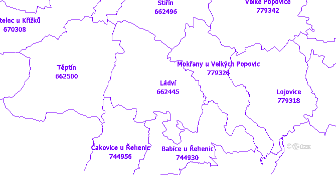 Katastrální mapa Ládví - přehledová mapa katastrálního území