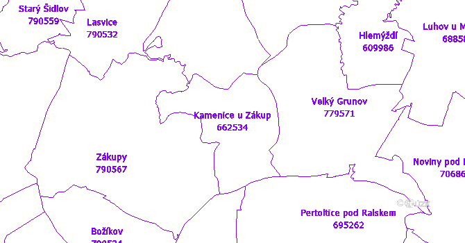 Katastrální mapa Kamenice u Zákup - přehledová mapa katastrálního území