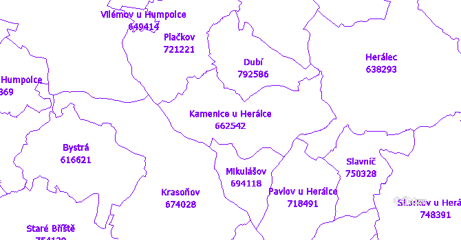 Katastrální mapa Kamenice u Herálce - přehledová mapa katastrálního území