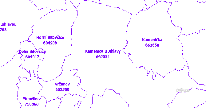 Katastrální mapa Kamenice u Jihlavy - přehledová mapa katastrálního území