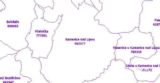 Katastrální mapa Kamenice nad Lipou - přehledová mapa katastrálního území