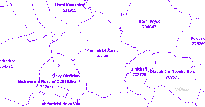 Katastrální mapa Kamenický Šenov - přehledová mapa katastrálního území