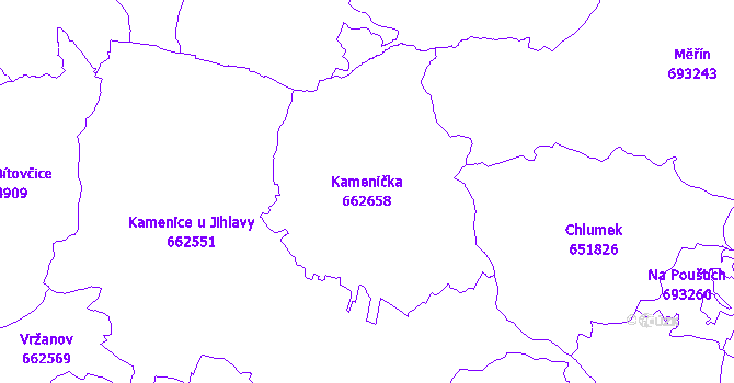 Katastrální mapa Kamenička - přehledová mapa katastrálního území