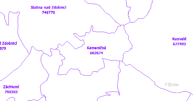 Katastrální mapa Kameničná - přehledová mapa katastrálního území