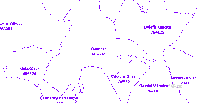 Katastrální mapa Kamenka - přehledová mapa katastrálního území