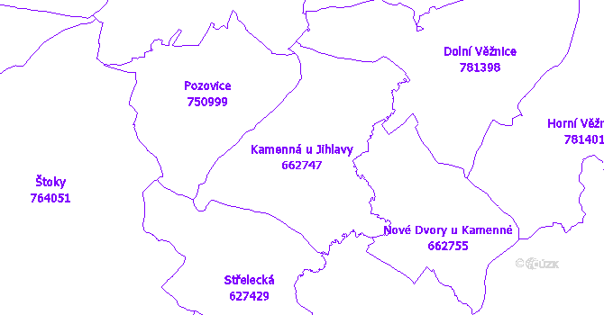 Katastrální mapa Kamenná u Jihlavy - přehledová mapa katastrálního území