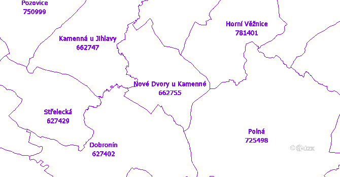 Katastrální mapa Nové Dvory u Kamenné - přehledová mapa katastrálního území