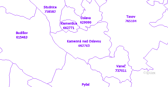 Katastrální mapa Kamenná nad Oslavou - přehledová mapa katastrálního území