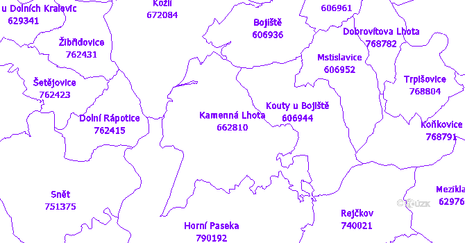 Katastrální mapa Kamenná Lhota - přehledová mapa katastrálního území