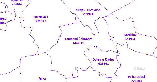 Katastrální mapa Kamenné Žehrovice - přehledová mapa katastrálního území