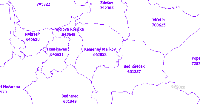 Katastrální mapa Kamenný Malíkov - přehledová mapa katastrálního území