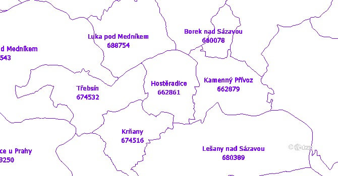 Katastrální mapa Hostěradice - přehledová mapa katastrálního území