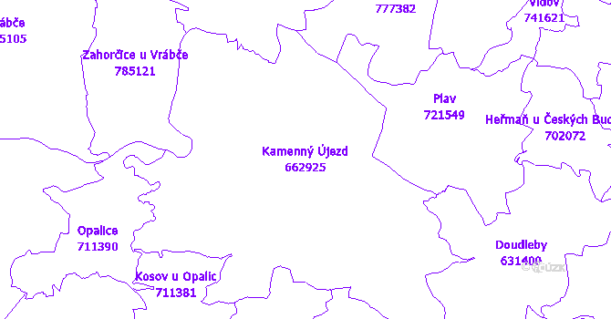 Katastrální mapa Kamenný Újezd - přehledová mapa katastrálního území
