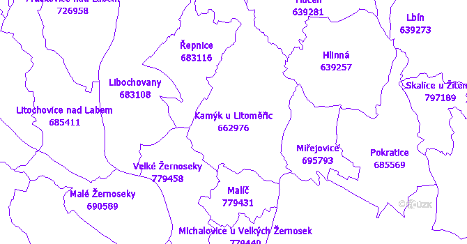 Katastrální mapa Kamýk u Litoměřic - přehledová mapa katastrálního území