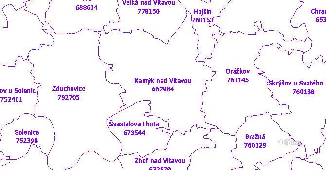 Katastrální mapa Kamýk nad Vltavou - přehledová mapa katastrálního území