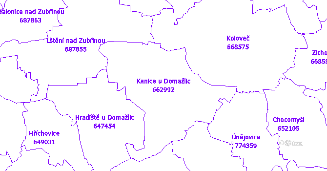 Katastrální mapa Kanice u Domažlic - přehledová mapa katastrálního území