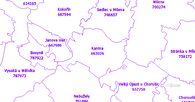 Katastrální mapa Kanina - přehledová mapa katastrálního území