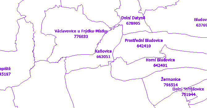 Katastrální mapa Kaňovice - přehledová mapa katastrálního území