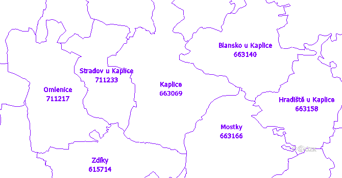 Katastrální mapa Kaplice - přehledová mapa katastrálního území