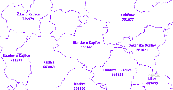 Katastrální mapa Blansko u Kaplice - přehledová mapa katastrálního území