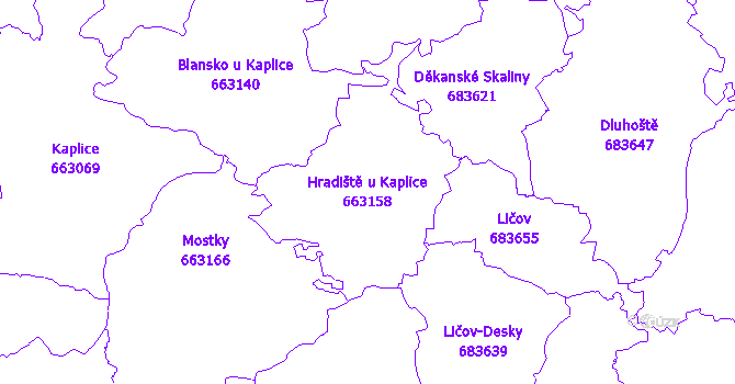 Katastrální mapa Hradiště u Kaplice - přehledová mapa katastrálního území