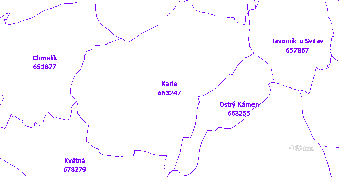 Katastrální mapa Karle - přehledová mapa katastrálního území