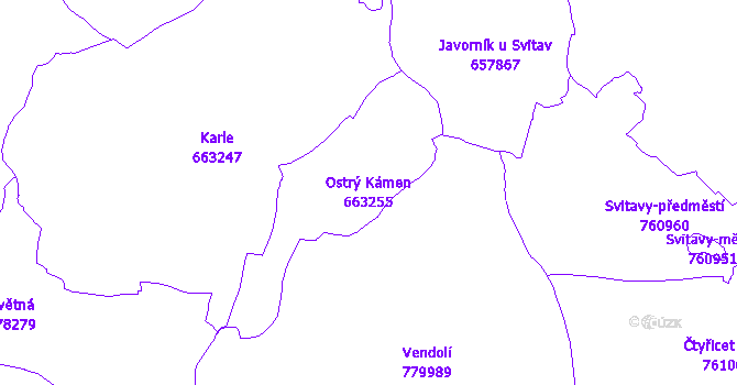 Katastrální mapa Ostrý Kámen - přehledová mapa katastrálního území
