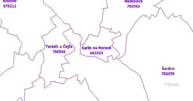 Katastrální mapa Karlín na Moravě - přehledová mapa katastrálního území