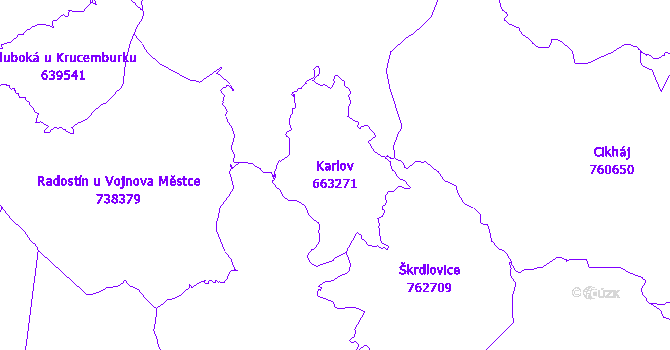 Katastrální mapa Karlov - přehledová mapa katastrálního území