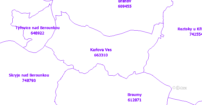 Katastrální mapa Karlova Ves - přehledová mapa katastrálního území