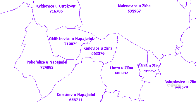 Katastrální mapa Karlovice u Zlína - přehledová mapa katastrálního území