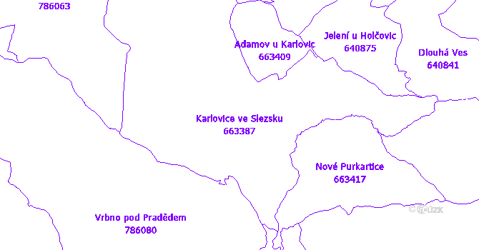 Katastrální mapa Karlovice ve Slezsku - přehledová mapa katastrálního území