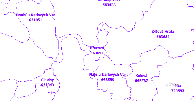 Katastrální mapa Březová - přehledová mapa katastrálního území