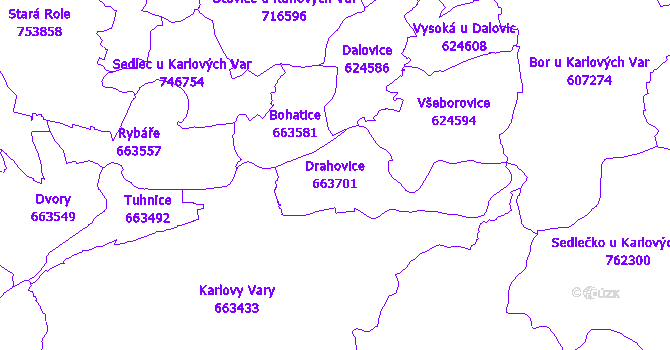 Katastrální mapa Drahovice - přehledová mapa katastrálního území
