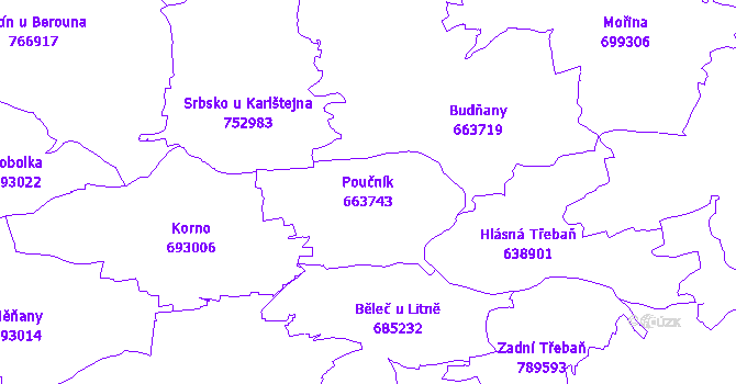 Katastrální mapa Poučník - přehledová mapa katastrálního území