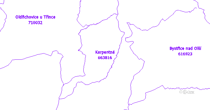 Katastrální mapa Karpentná - přehledová mapa katastrálního území