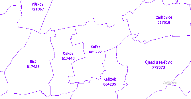 Katastrální mapa Kařez - přehledová mapa katastrálního území