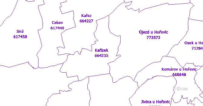 Katastrální mapa Kařízek - přehledová mapa katastrálního území