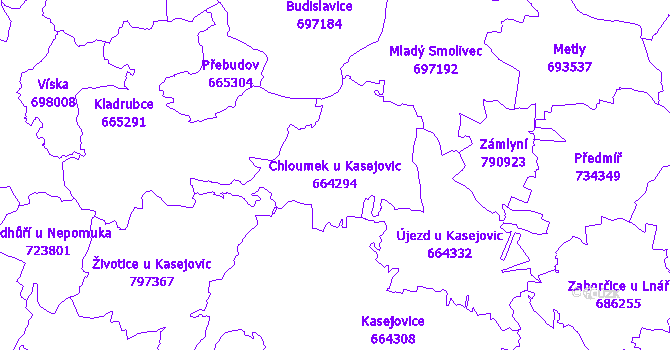 Katastrální mapa Chloumek u Kasejovic - přehledová mapa katastrálního území