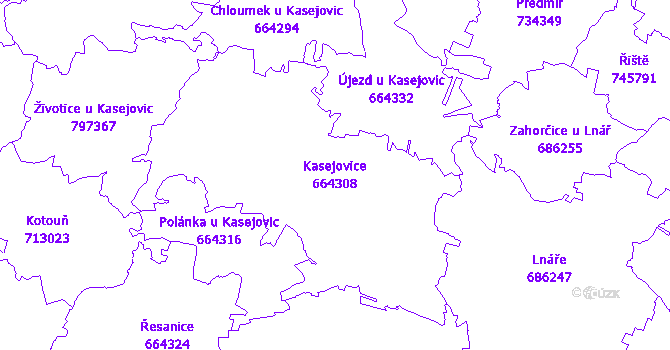 Katastrální mapa Kasejovice - přehledová mapa katastrálního území