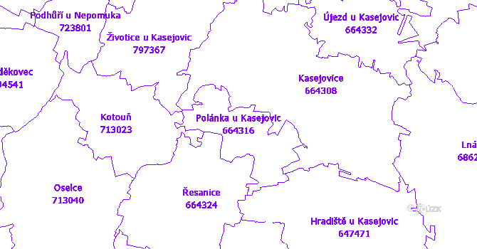 Katastrální mapa Polánka u Kasejovic - přehledová mapa katastrálního území