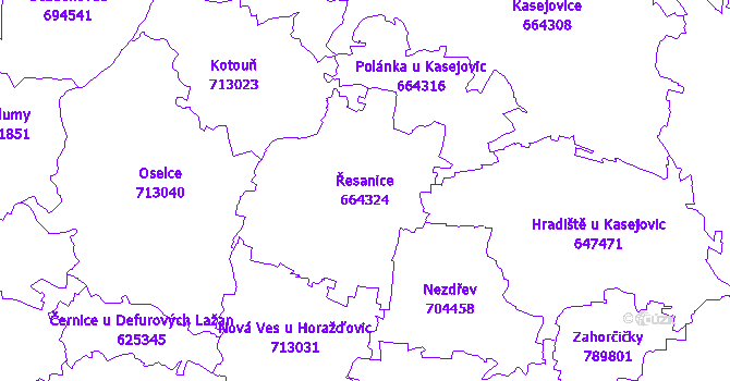 Katastrální mapa Řesanice - přehledová mapa katastrálního území