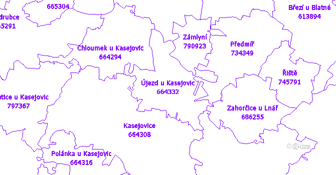 Katastrální mapa Újezd u Kasejovic - přehledová mapa katastrálního území