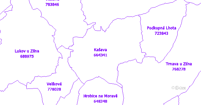 Katastrální mapa Kašava - přehledová mapa katastrálního území