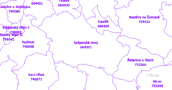 Katastrální mapa Kašperské Hory - přehledová mapa katastrálního území