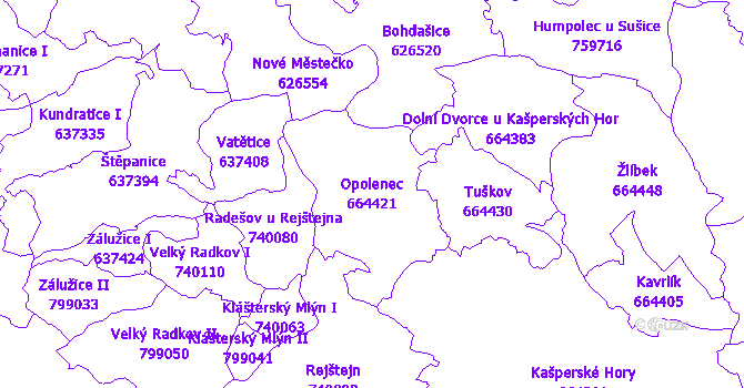Katastrální mapa Opolenec - přehledová mapa katastrálního území