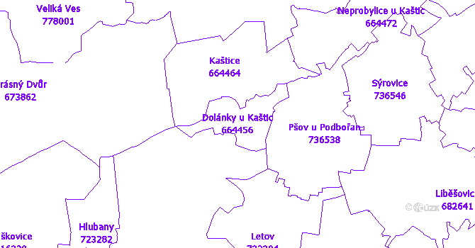 Katastrální mapa Dolánky u Kaštic - přehledová mapa katastrálního území