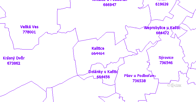 Katastrální mapa Kaštice - přehledová mapa katastrálního území