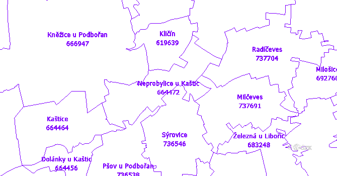 Katastrální mapa Neprobylice u Kaštic - přehledová mapa katastrálního území