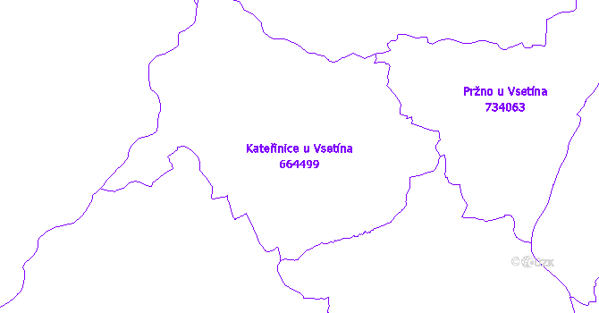 Katastrální mapa Kateřinice u Vsetína - přehledová mapa katastrálního území